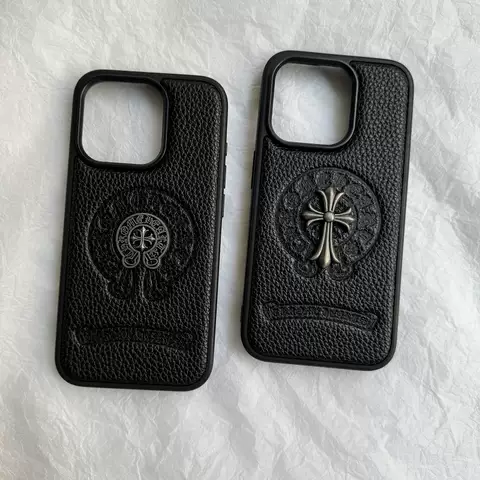 Chrome Hearts Trendy Fashionable –  Textured Black Cross Emblem Phone Case Plus/Pro/Max – iPhone 16, iPhone 15, iPhone 14, iPhone 13, iPhone 12
