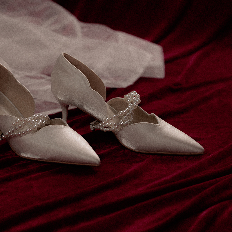 【椿】Twilight /原创复古两穿珍珠带水光尖头细跟高跟鞋伴娘婚鞋