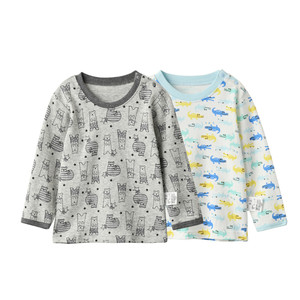 
Two-pack double-layer vacuum cotton tops, children's pure cotton long-sleeved T-shirts, autumn clothes for boys and girls, children's base layer shirts