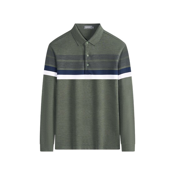 
Shanshan middle-aged men's long-sleeved T-shirt lapel 2025 spring and autumn new casual striped top polo shirt men's style