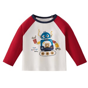 
[7A antibacterial] Early spring boys' contrasting color long-sleeved T-shirt children's 1 cute printed round neck top baby spring clothes for boys