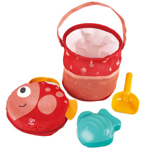 Hape children's portable folding beach bucket set, shovel barrel toy to play sand seaside drama water digging tool