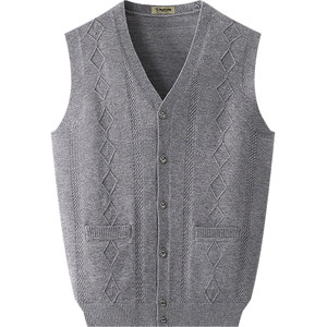 
Woodpecker middle-aged and elderly wool vest men's thin dad cardigan knitted bottoming vest sleeveless sweater waistcoat