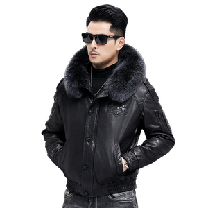 
American Air Force top calf leather jacket men's genuine leather jacket short hooded fox fur down jacket jacket