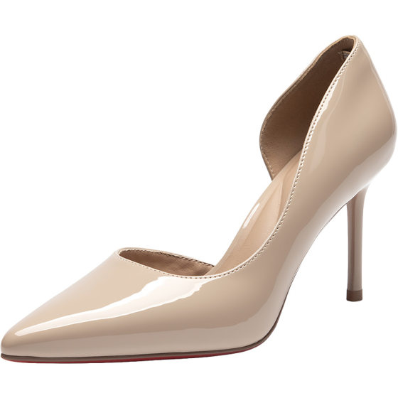 
Dadong high heels 2026 summer new style pointed toe red bottom high heels nude stiletto side hollow French professional shoes for women