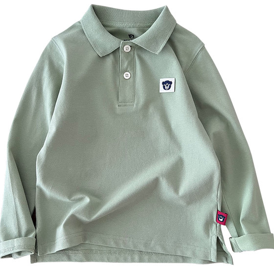 
Boys' bead floor cotton long-sleeved polo shirt~ New medium-sized children's lapel T-shirt children's pure cotton base shirt solid color top