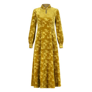
Stubborn autumn new stand collar temperament new Chinese style long sleeves high waist long velvet slim dress for women