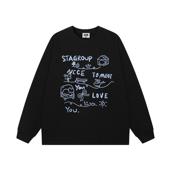 
STA flagship store American trendy brand niche design long-sleeved t-shirts for men and women heavyweight pure cotton casual loose sweatshirts