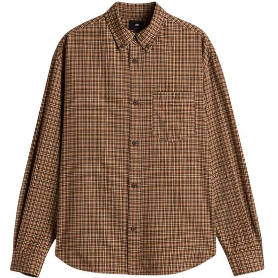 HM men's shirt spring plaid loose version American style going out inner layering shirt 1296173