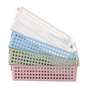 
Plastic hollow storage basket rectangular desktop storage basket kitchen storage basket with handle storage box toy basket