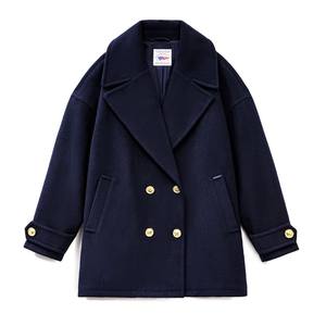
Madden blue retro mid-length suede coat thickened and warm heavyweight double-breasted woolen coat for women autumn