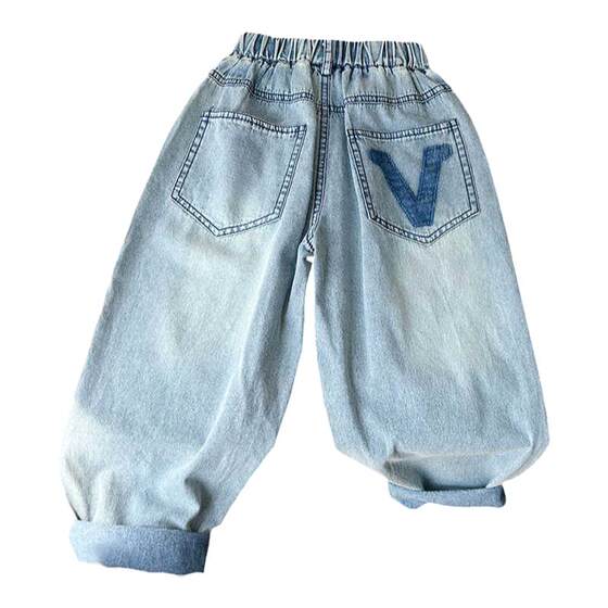 
2026 Summer Thin Denim Anti-mosquito Pants for Children, Medium and Large Boys Light Color Loose Washed Western Style Dad Pants
