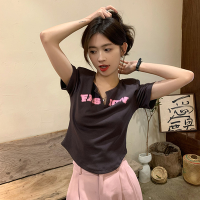 taobao agent Summer sexy bra top, T-shirt, plus size, V-neckline