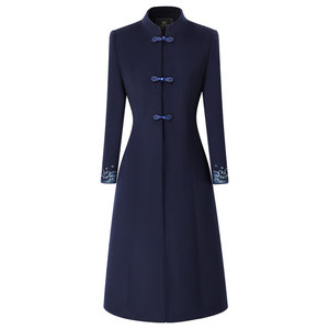 
Winter thickened new Chinese style women's coat mid-length tea house hotel front desk reception woolen coat overalls