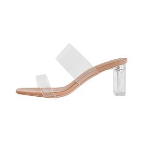 Transparent women's sandals net red, with temperament, thick heel crystal slippers sexy outer fashion sheepskin high -heeled sandals