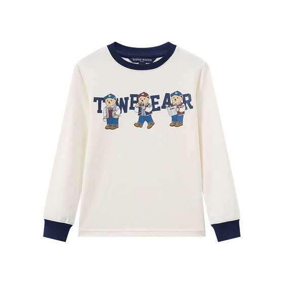 
TeenieWeenie Kids 25-year-old boys and girls contrasting round neck printed long-sleeved T-shirt