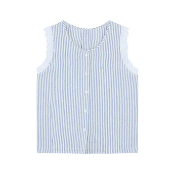 
pusumede French retro sleeveless shirt for women striped vest wearing lace lace shirt linen top
