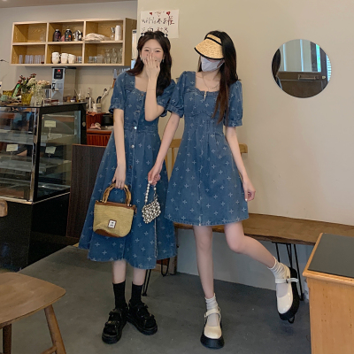 taobao agent Summer small design retro denim dress, A-line, trend of season, fitted