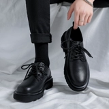 Утепленный черный пиджак классического кроя для кожаной обуви для отдыха в английском стиле, из натуральной кожи, большой размер, в британском стиле, мягкая подошва