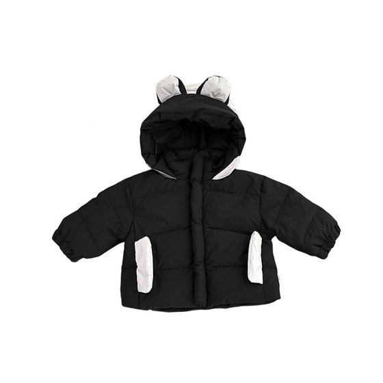 
Boys' winter hooded down jacket suit, baby boy's cute thickened warm coat, baby's velvet plaid pants