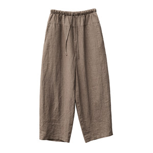 2026 Literary Retro Large Size Elastic Waist Pants Loose Slim Old Money Style Linen Pants Casual Harem Nine-Point Women's Pants