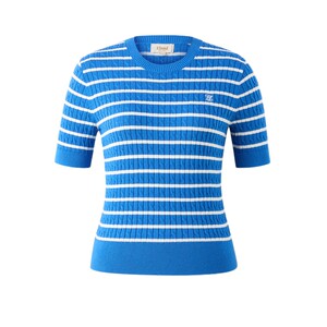 
[Modal] Eland knitted T-shirt women's round neck striped contrasting color short-sleeved knitted top summer sailing