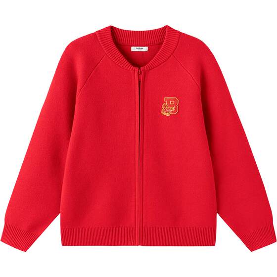 
Balabala children's sweater jacket boys and girls cardigan sweater autumn and winter children's clothing red New Year's greetings clothing for children