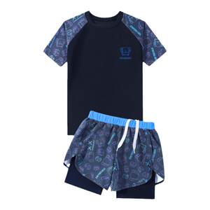 
Children's swimsuit boy split 2026 new boy swimsuit medium and large teenagers summer double-layer swimming trunks set equipment