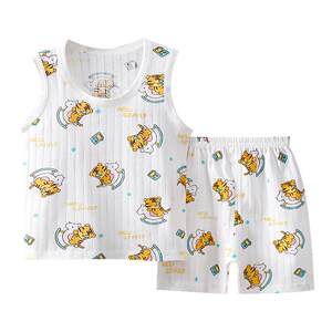 
Children's baby pure cotton suit for boys and girls thin vest shorts two-piece set for infant breathable sleeveless air conditioning suit