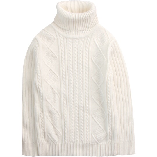Maglione in Cashmere per Bambini Collo Alto Bianco, Maniche Lunghe