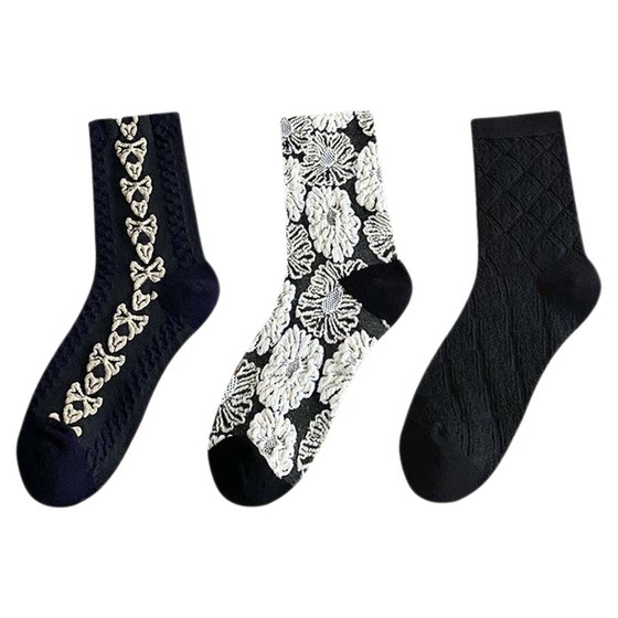 
Black socks women's winter mid-calf socks ins trendy Internet celebrity women's socks autumn and winter outer wear Japanese retro stockings for women