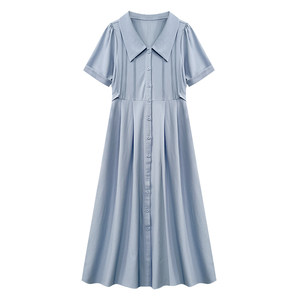 
Large size French shirt dress for women in summer for fat mm, slimming, waist, doll collar, fashionable tea break long skirt