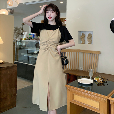 taobao agent Summer solid universal fitted brace, short dress, mini-skirt, set, plus size
