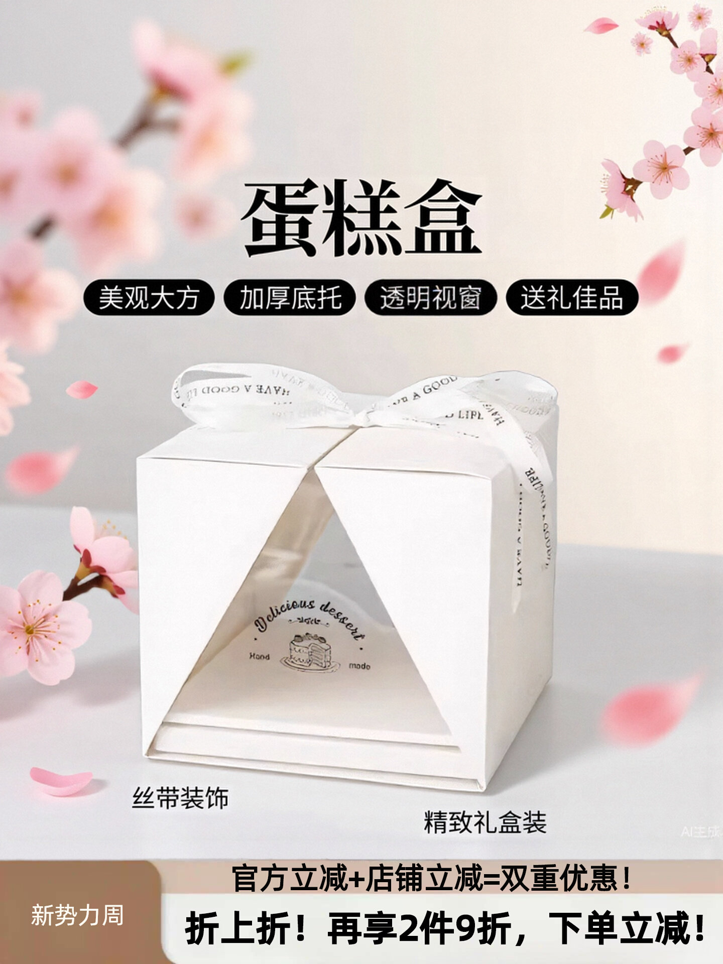 巴斯克高档手提透明高级装生日蛋糕加高盒子包装盒4/6六8寸打包