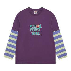 
VISION children's clothing American retro loose fun printed fake two-piece long-sleeved T-shirt for men, women and children 25 autumn new style