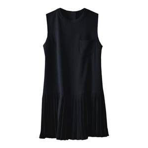 
2025 Autumn New Japanese Acetate Black Slim Women's Dress Little Black Skirt Sleeveless Vest Pleated Skirt