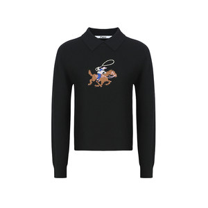 
Fano American retro western cowboy riding three-dimensional jacquard chain embroidered Polo collar sweater women's top