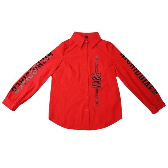 Spring and autumn new long -sleeved loose base shirt female printing tide brand fashion temperament, foreign qi qi, full alphabet shirt female
