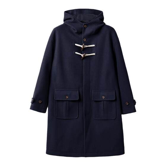 Madden workwear American retro horn button hooded woolen coat college style loose long coat for men and women spring and winter