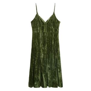 
Migu retro green French velvet dress women's autumn and winter suspender skirt high-end temperament long skirt winter skirt