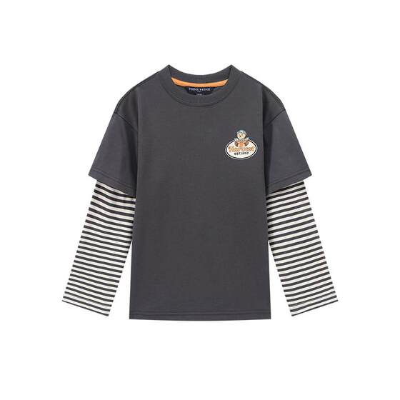 
TeenieWeenie Kids Bear Children's Clothing 25 Years Fashion Contrast Color Fake Two-piece Long Sleeve T-shirt for Boys and Girls