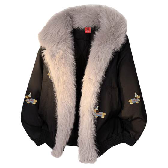 
Charles Heart Mountain Carving Cotton Coat for Men and Women Winter Plush Warm Dachshund Print Casual Couple Coat Trendy