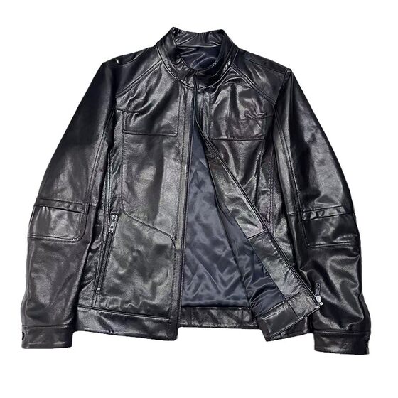 
Men's high-end genuine leather jacket youth fashion slim goatskin leather jacket stand collar down leather jacket for men