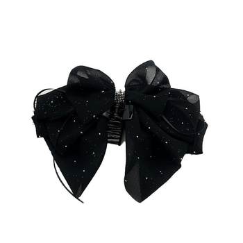 
Satin mesh crushed diamond streamer bow scratch clip women's fashionable back head hair clip high-end temperament hair accessories