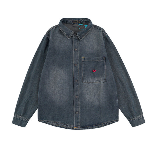 
Black strength large size men's spring American washed retro denim jacket men's large loose casual jacket top