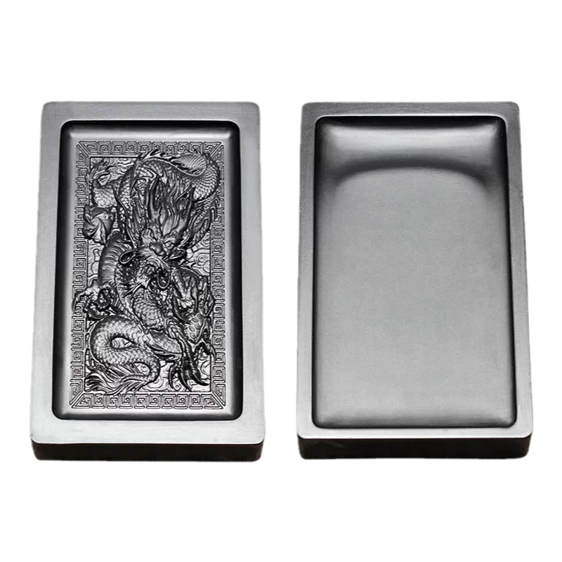 双面歙砚安徽精品黑龙尾原石头墨砚乘龙观音砚台文房四宝可磨墨研墨研磨  