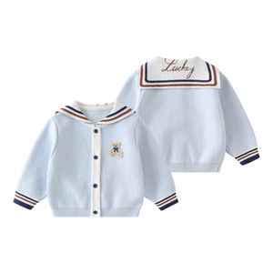 
Bobo baby jacket spring navy style children's knitted cardigan infant sweater girls' tops boys' clothes