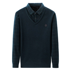 
Classic car winter velvet thickened fake two-piece warm top men's long-sleeved T-shirt middle-aged dad's bottoming shirt