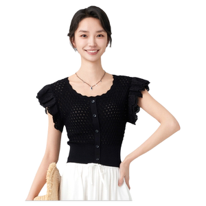 
Ancient wood Xiyang temperament loose hollow design pullover sweater for women in summer new sleeveless age-reducing sweater