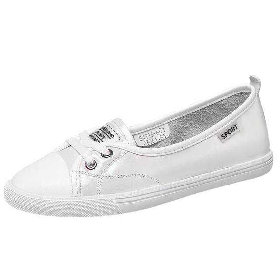 Gaote genuine leather shallow mouth small white shoes for women 2025 new autumn one-foot casual shoes flat shoes for women